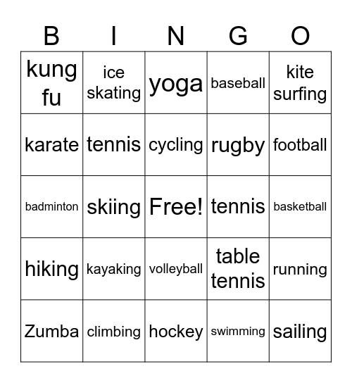 Sports Bingo Card