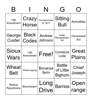 Unit 1 Bingo Card