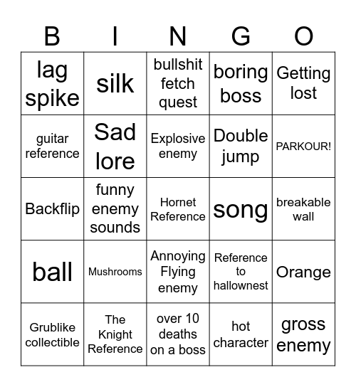 silksong Bingo Card