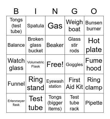 Chemistry Lab Equipment Bingo Card