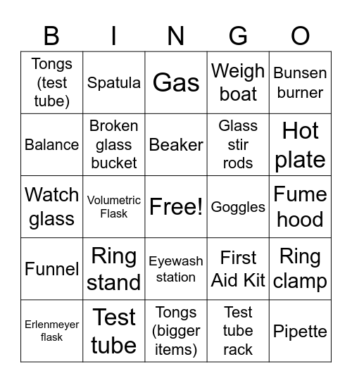 Chemistry Lab Equipment Bingo Card