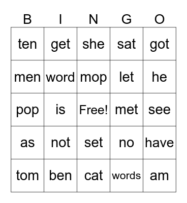 CVC Plus 1 Ex Re 1 Bingo Card