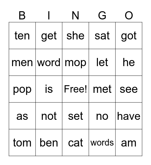 CVC Plus 1 Ex Re 1 Bingo Card