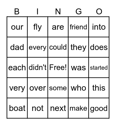 First Grade Sight Words Bingo Card