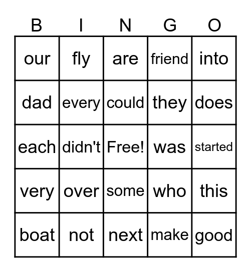 First Grade Sight Words Bingo Card