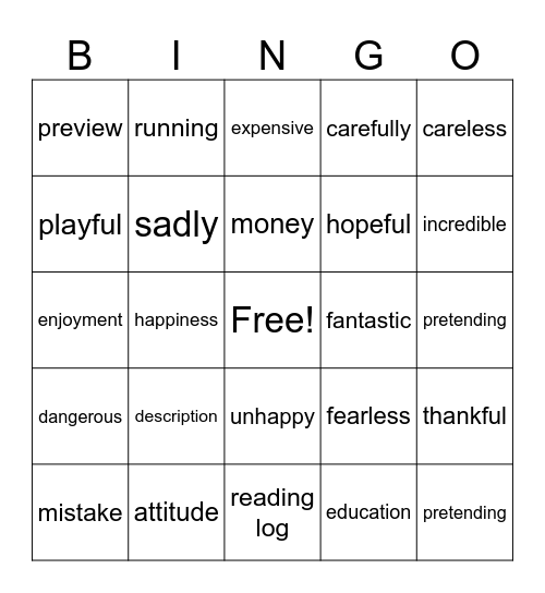 Challenge Bingo Card