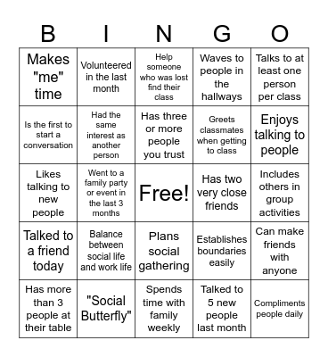 Social Bingo Card