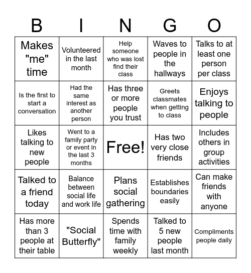 Social Bingo Card