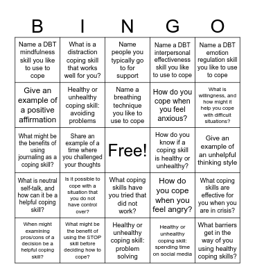 Coping Bingo Card