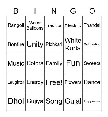 HOLI BINGO Card