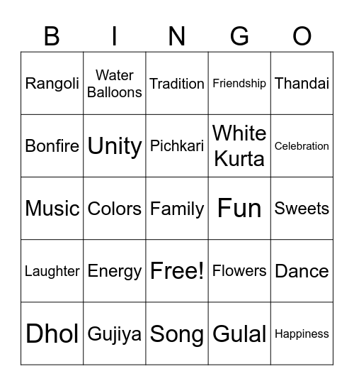 HOLI BINGO Card