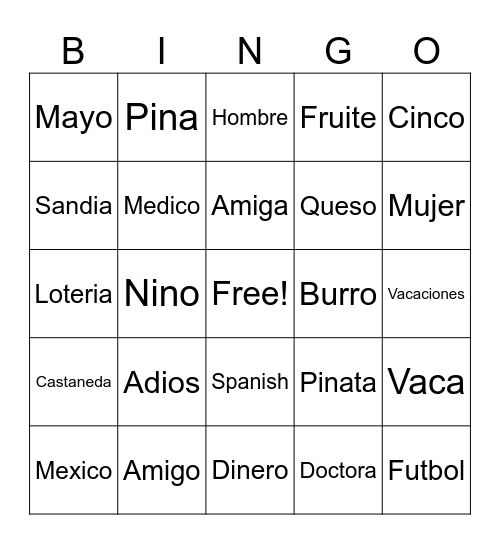 Cinco De Mayo Bingo Card