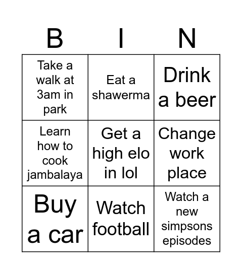Untitled Bingo Card