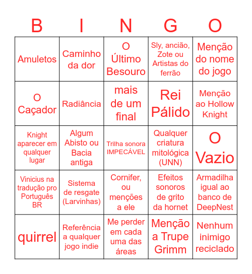 Silksong Bingo Card