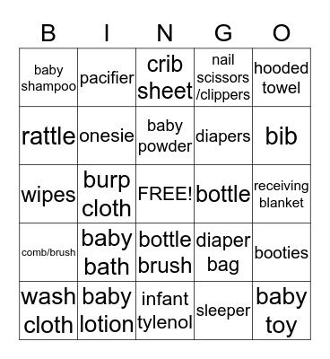 Baby Shower Bingo Card