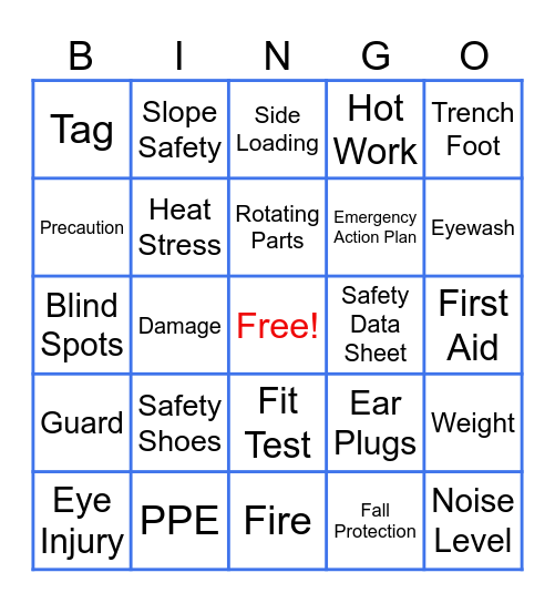 SAFETY TRAINING Bingo Card