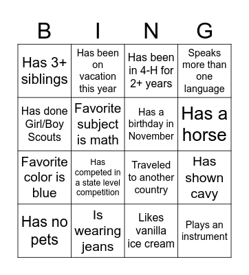 Look for Someone Who... Bingo Card
