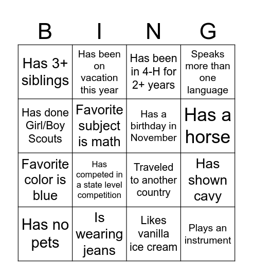 Look for Someone Who... Bingo Card