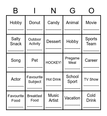 U18 BINGO Card