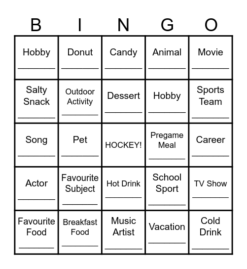 U18 BINGO Card