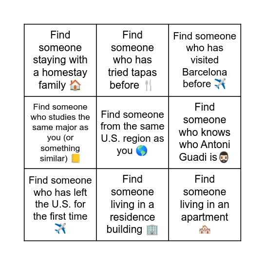 Home Abroad Passport Bingo Card