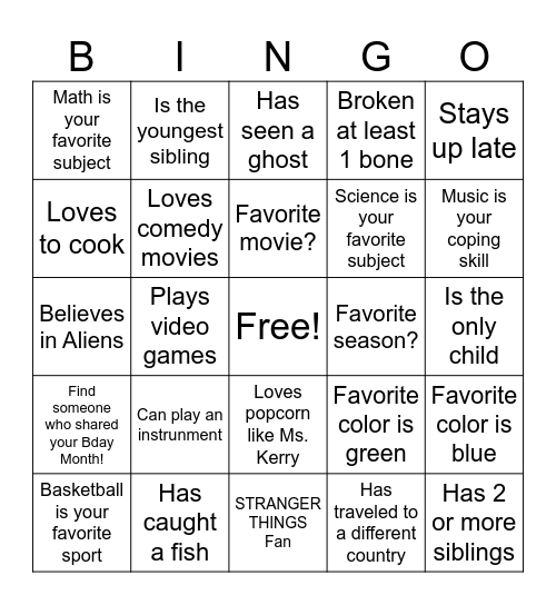 Getting to Know You BINGO Card