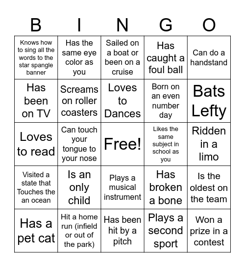 10u Lightning Bingo Card