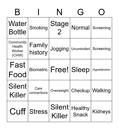 Bedrock Blood Pressure Bingo Card