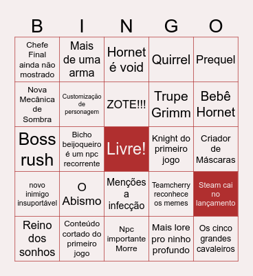 Silksong Bingo Card