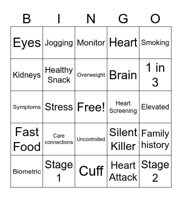 Bedrock Blood Pressure Bingo Card