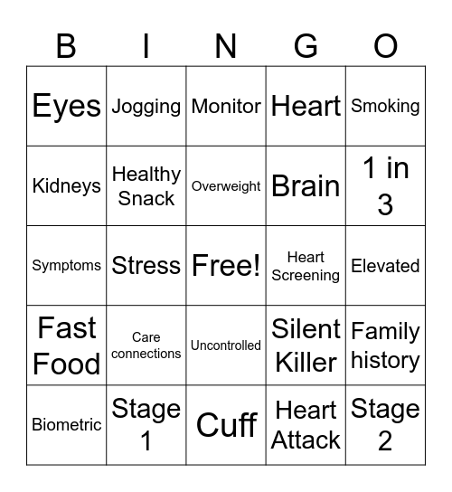Bedrock Blood Pressure Bingo Card