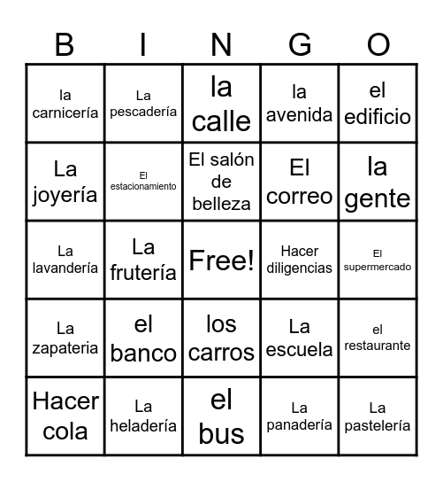 En la ciudad Bingo Card