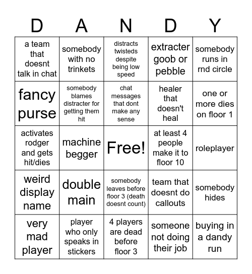dandys world bingo Card