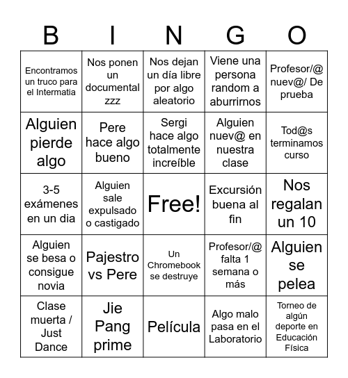 BINGO 4 ESO Bingo Card