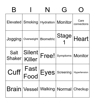 Bedrock Blood Pressure Bingo Card