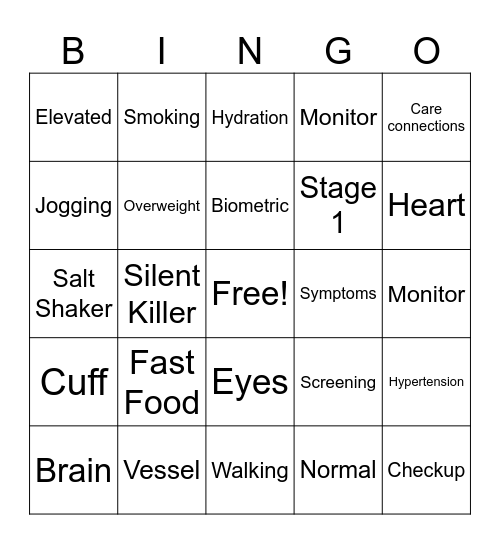Bedrock Blood Pressure Bingo Card
