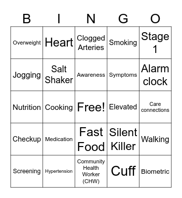 Bedrock  Blood Pressure Bingo Card