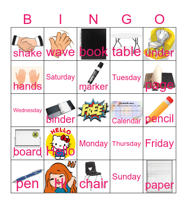 Week 1 Words Bingo Card