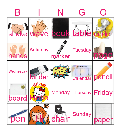 Week 1 Words Bingo Card