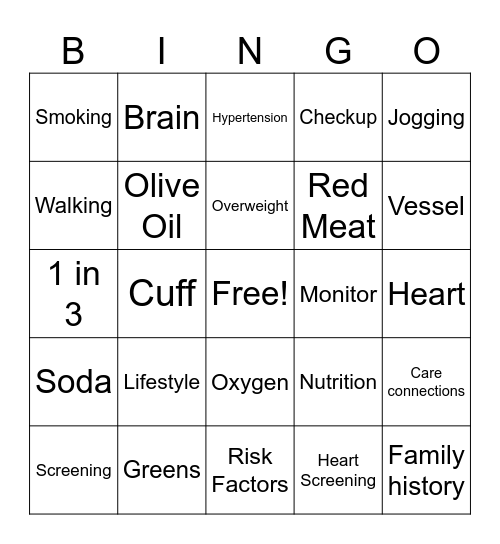 Bedrock Blood Pressure Bingo Card