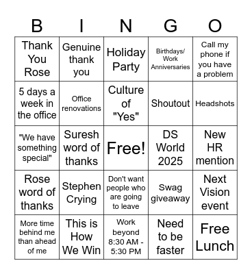 Town Hall Bingo Card