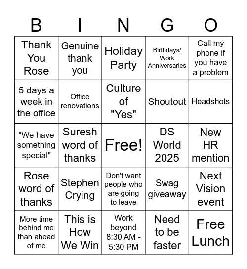Town Hall Bingo Card