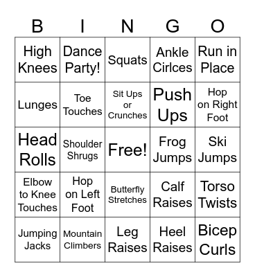 Exercise Bingo Card