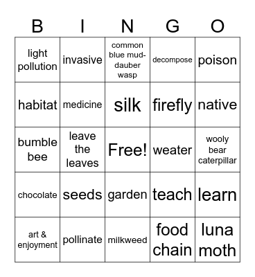 BUGS BINGO Card