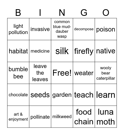 BUGS BINGO Card