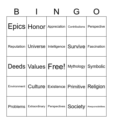 The Purposes and Functions of Myths Bingo Card