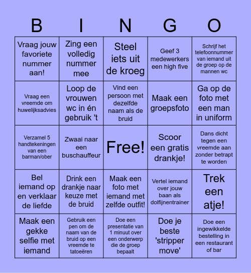 Vrijgezellenfeest Willem Bingo Card