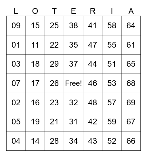 High Sky Bingo Card