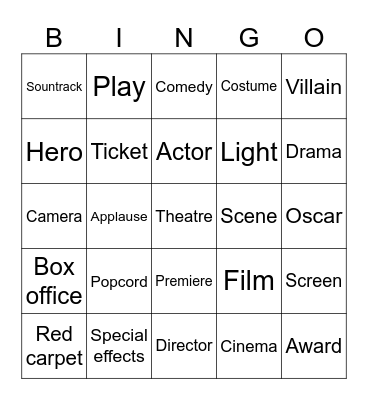 Movie Night Party Bingo Card