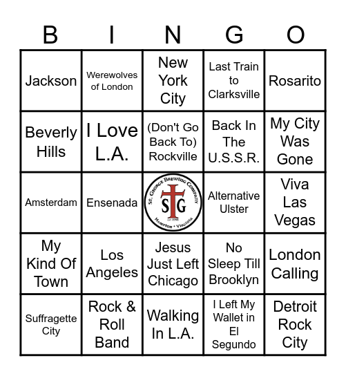STG MUSIC BINGO - "CITIES" Bingo Card